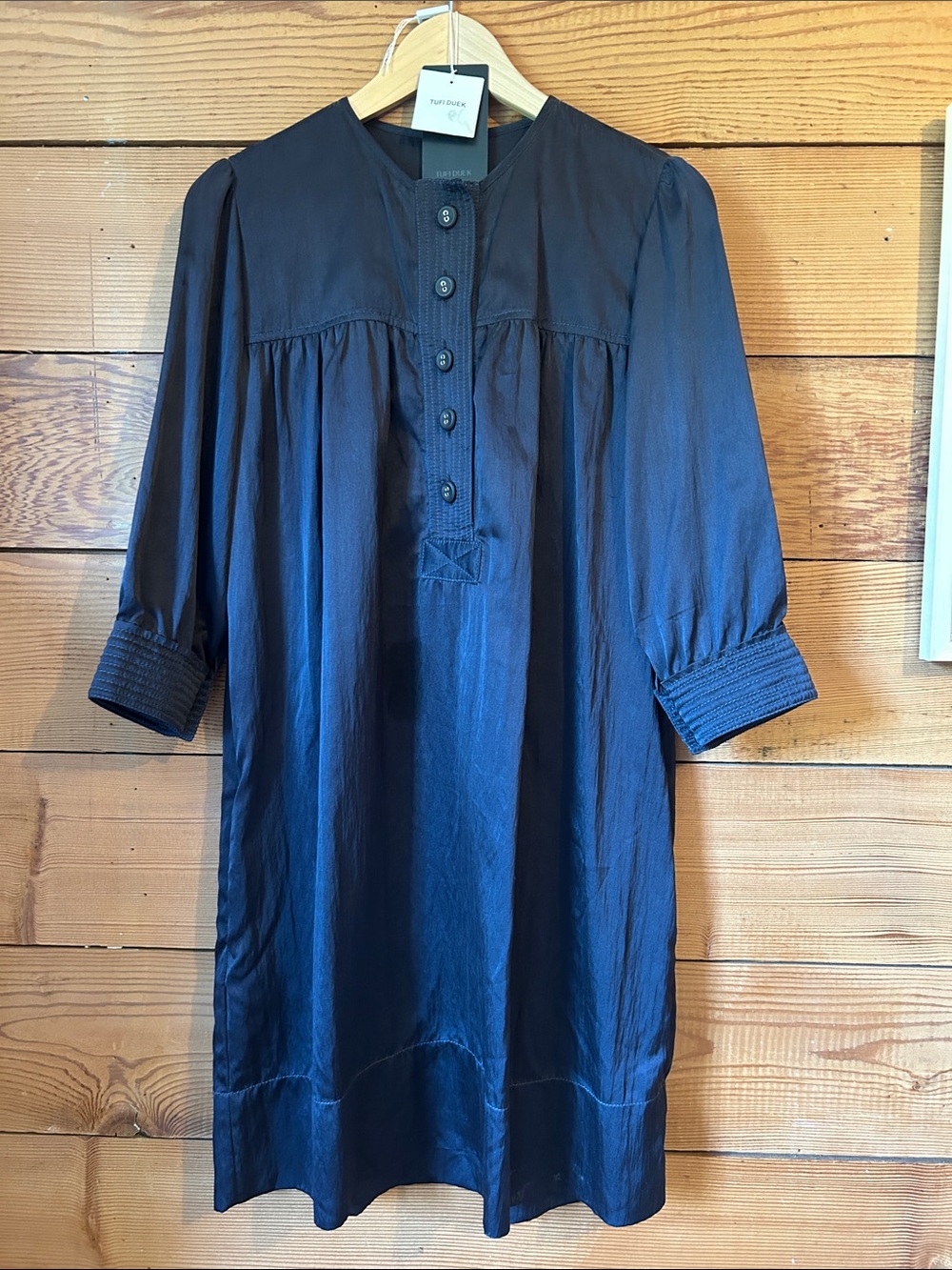 Tufi Duek Navy Button-Front Midi Dress